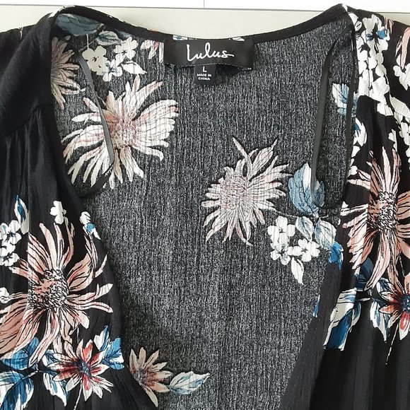 LULU'S | Midnight Floral Wrap Dress - Picture 8 of 10